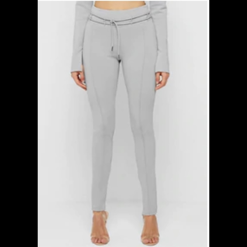 *NEW/NEVERWORN** NEOPRENE HIGH WAISTED LEGGINGS WITH TIE - ICED GREY